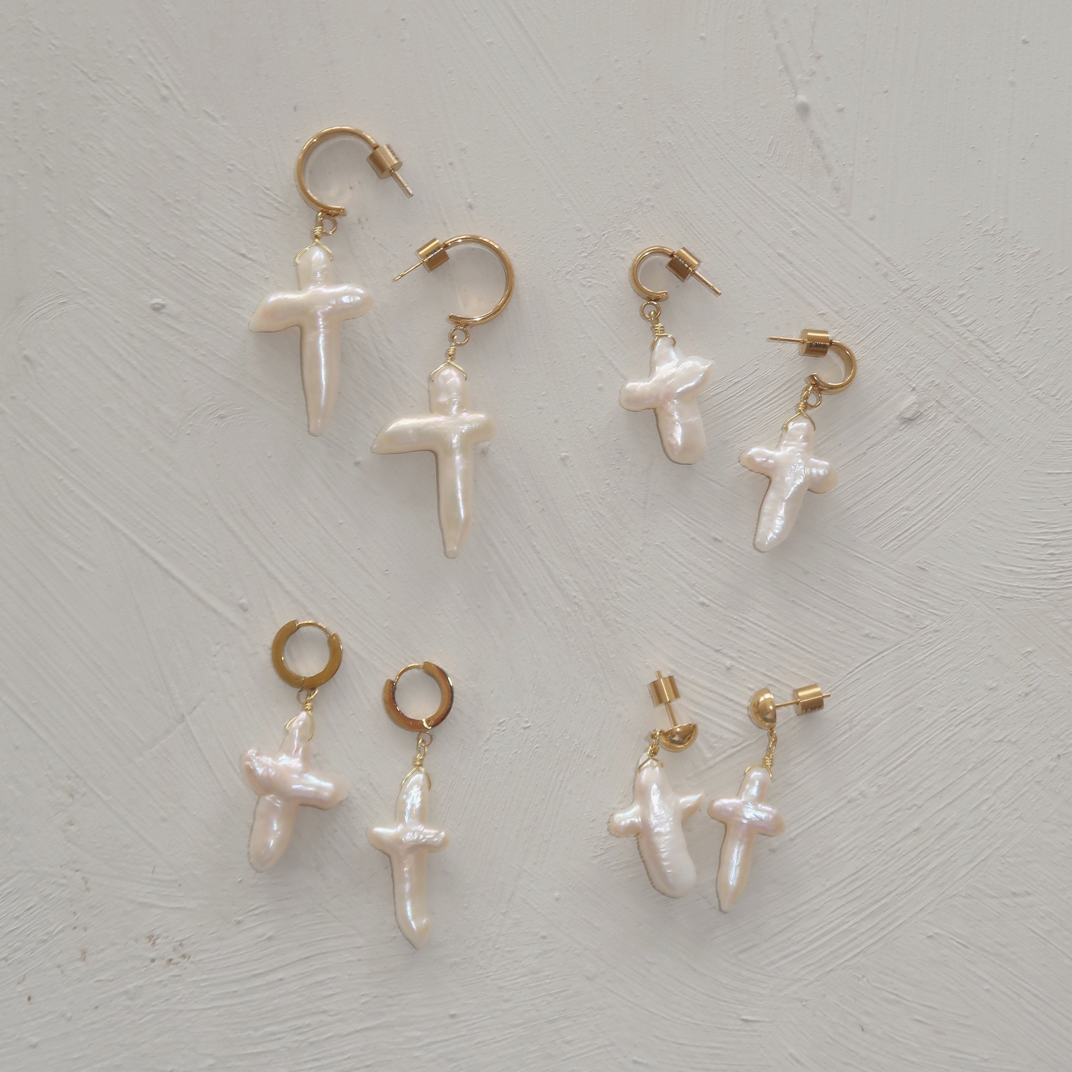 Pearl Cross Earrings - Large Hoop Earring