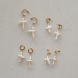 Pearl Cross Earrings - Large Hoop Earring