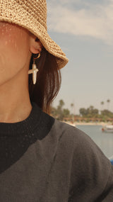 Pearl Cross Earrings - Large Hoop Earring