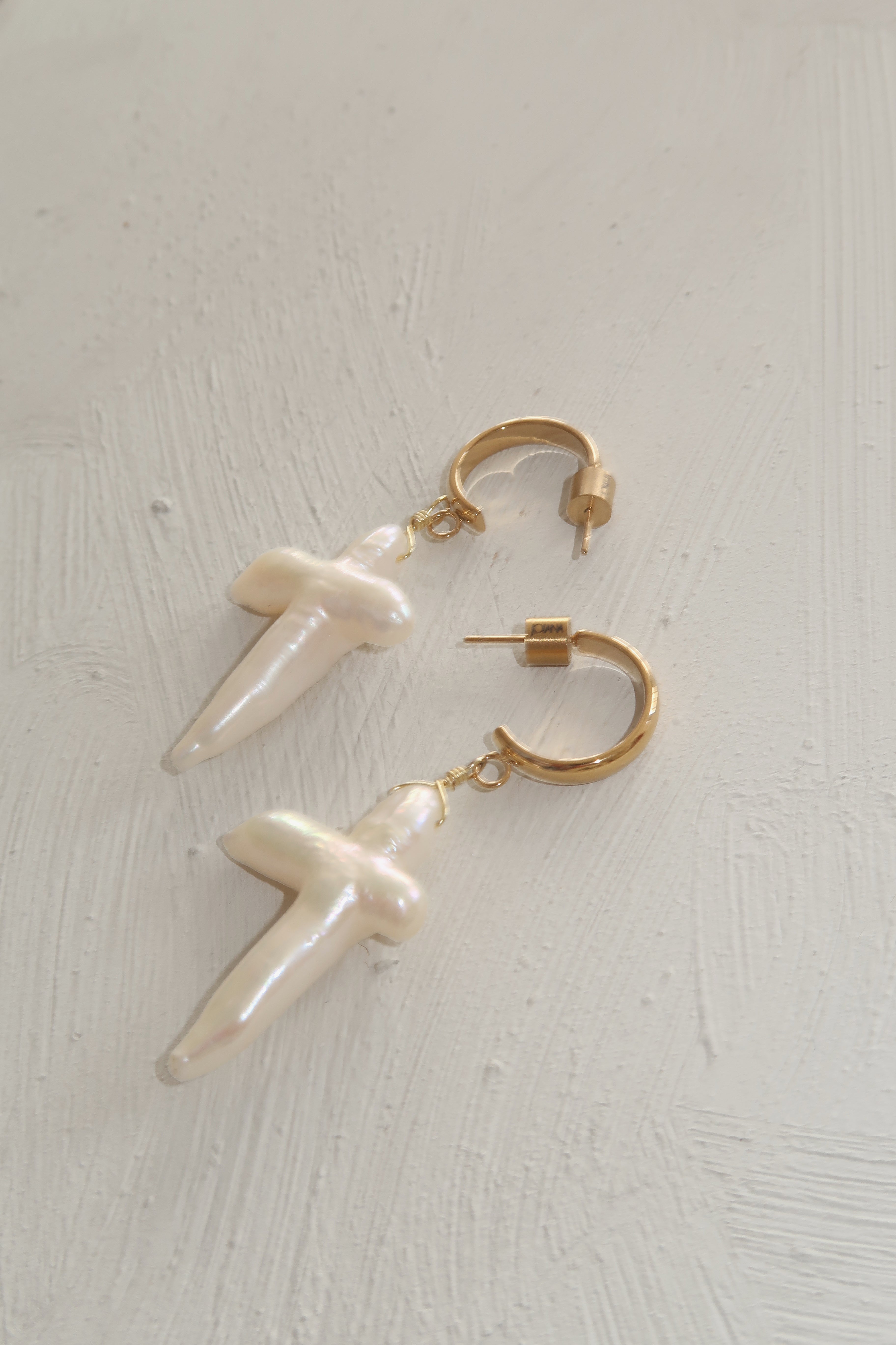 Pearl Cross Earrings - Large Hoop Earring