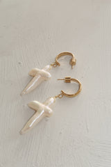 Pearl Cross Earrings - Large Hoop Earring