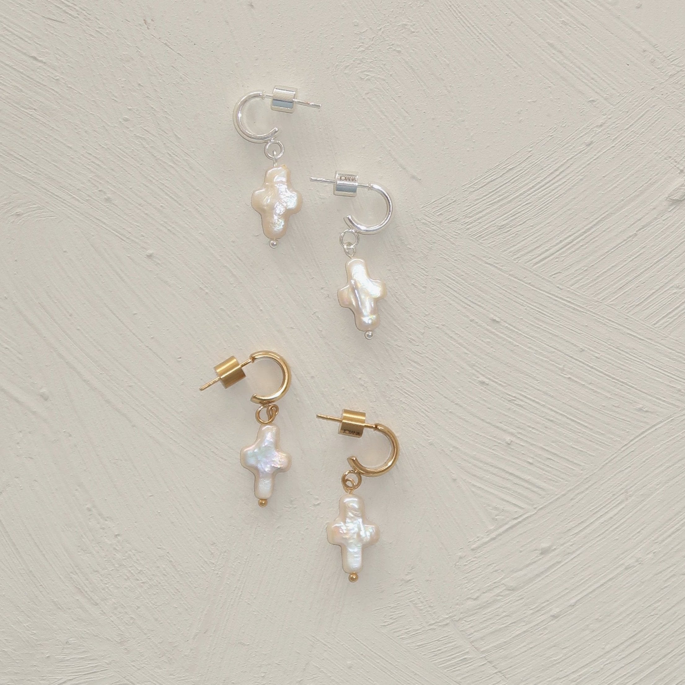 Pearl Cross Earrings - Minis