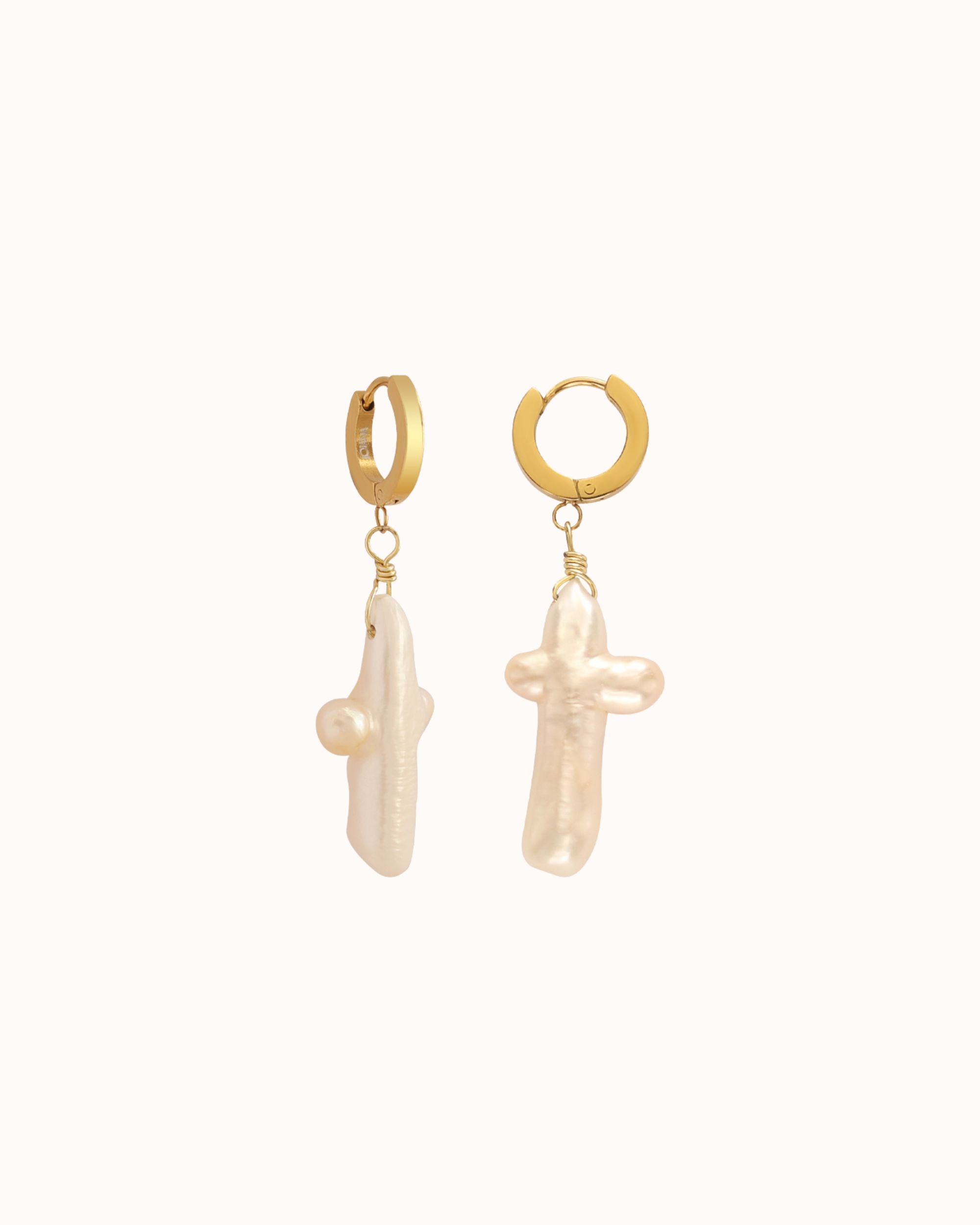 Pearl Cross Earrings