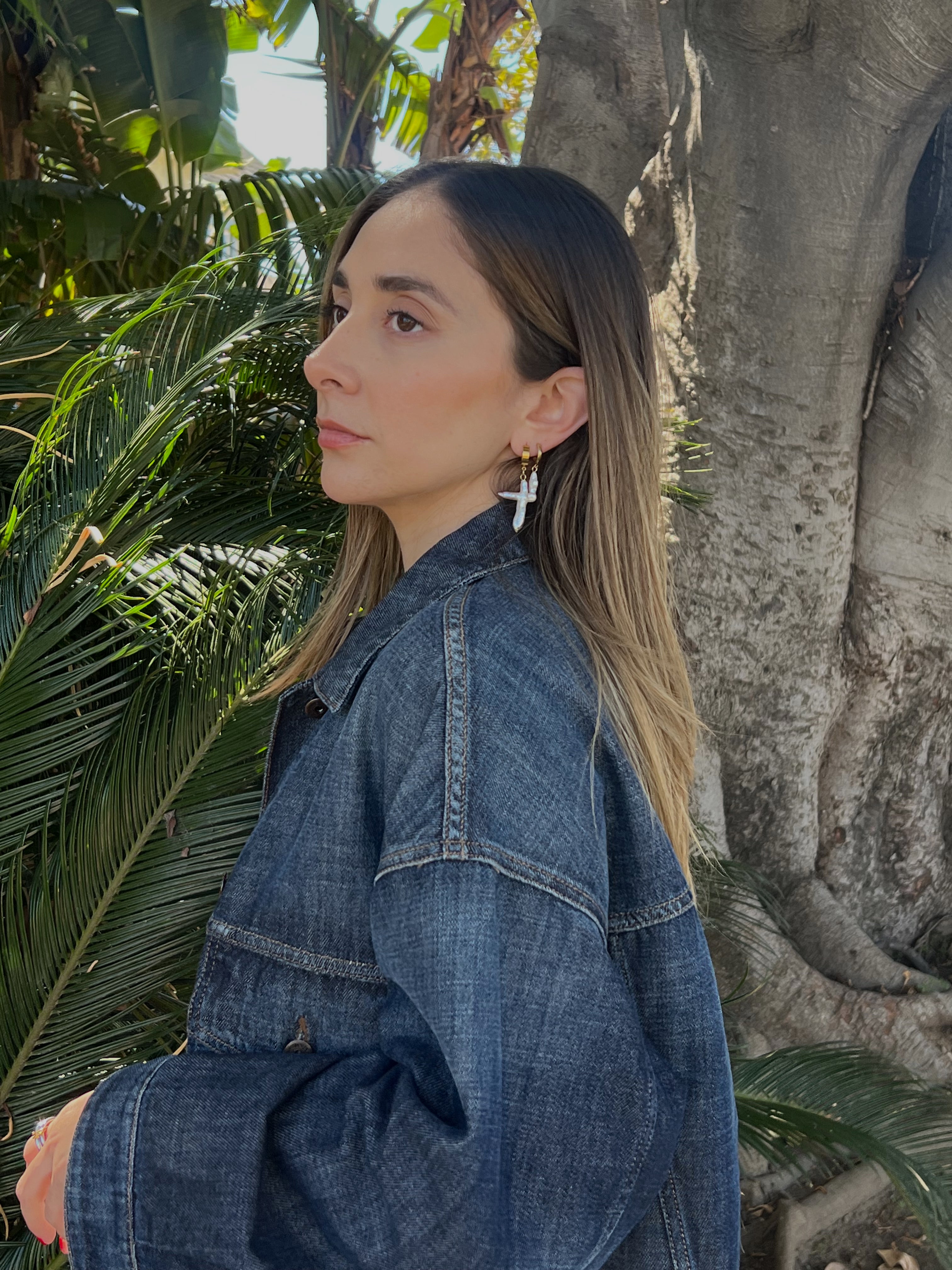 Pearl Cross Earrings