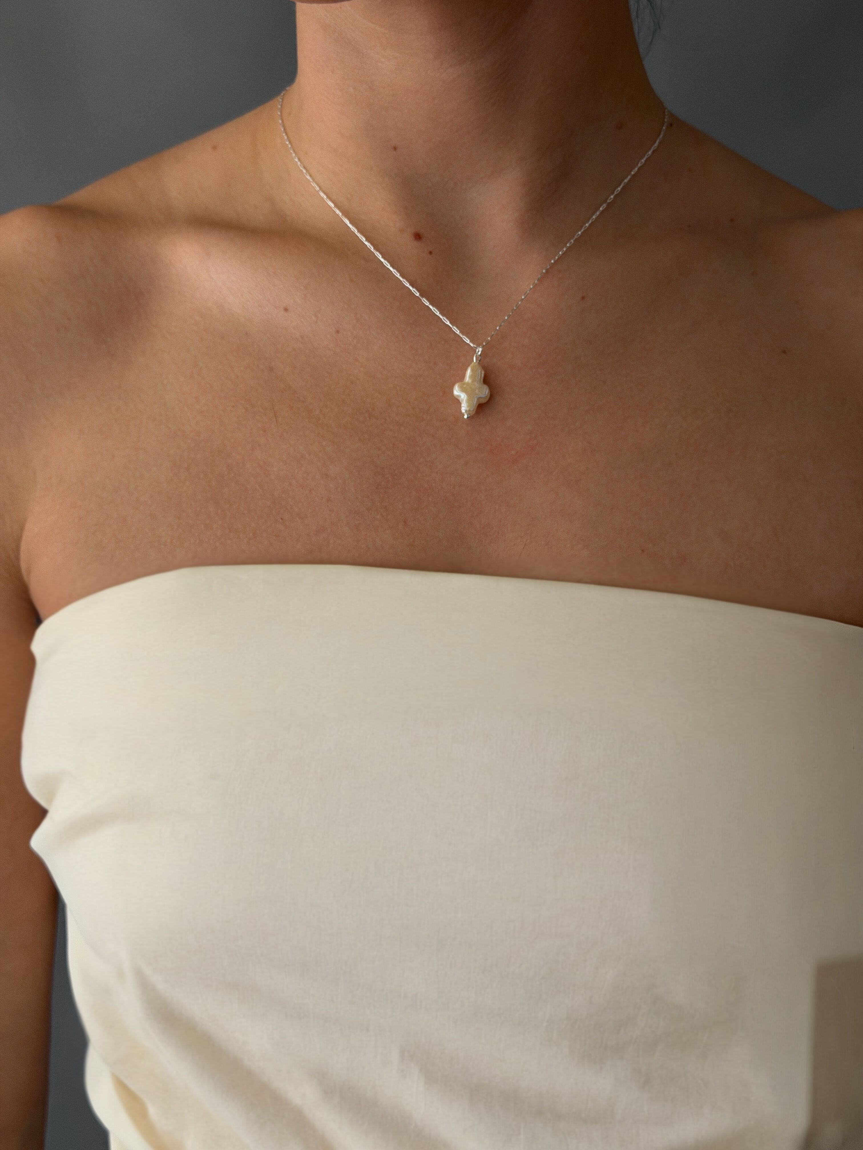 Mini Pearl Cross Necklace